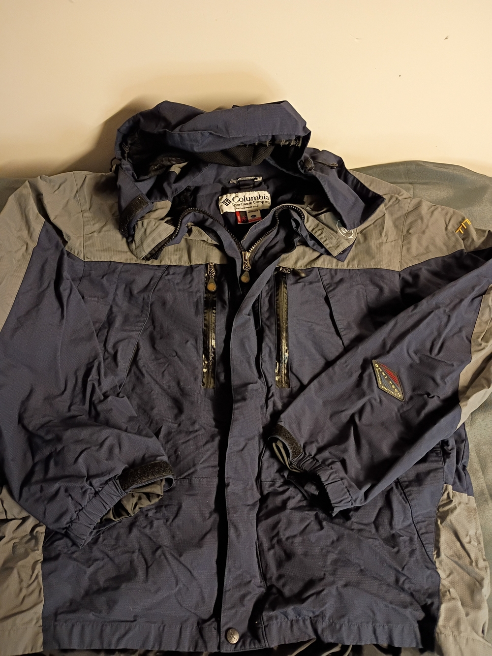 Columbia Navy and Gray Men's Waterproof Hooded Rain Jacket